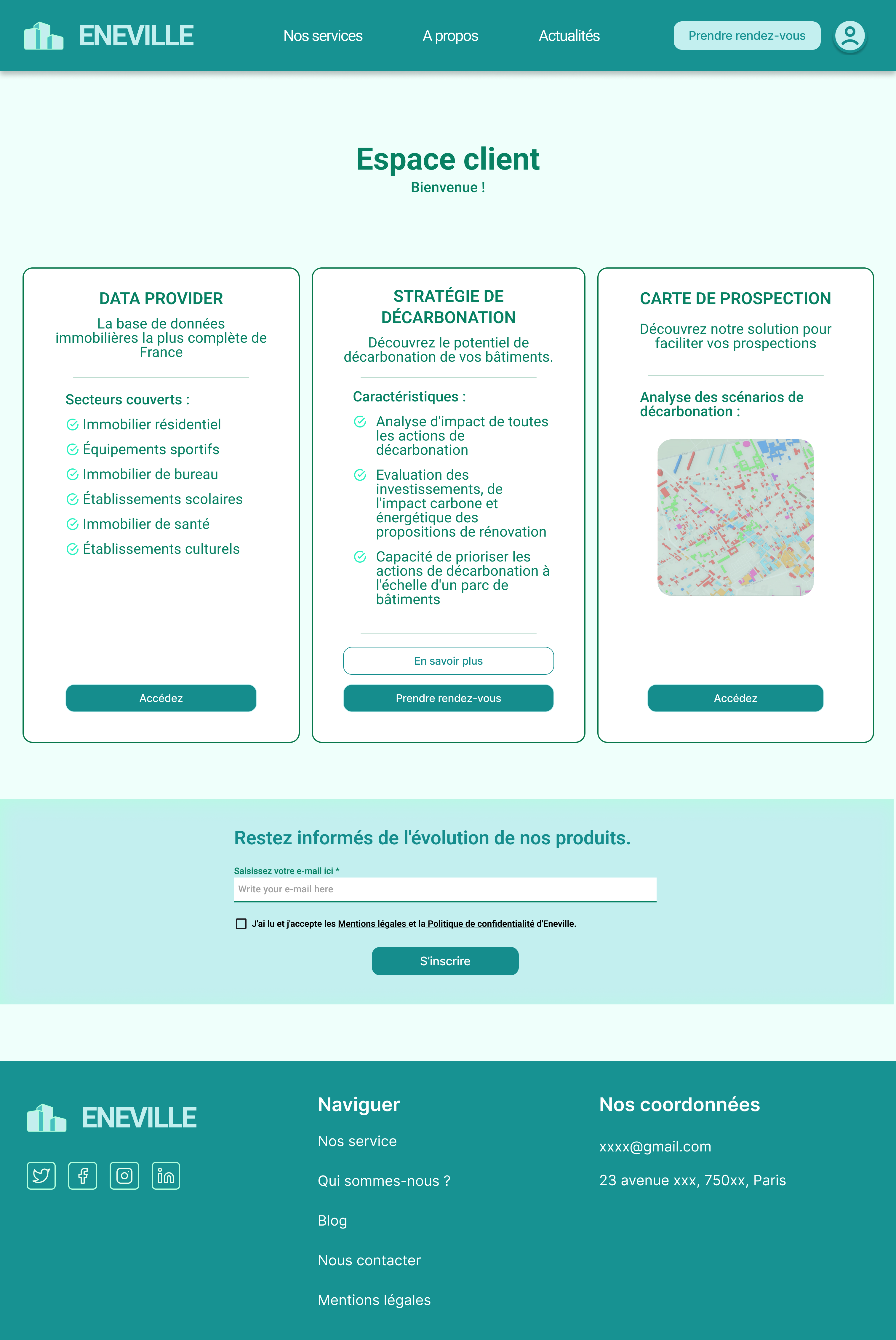 Page d'accueil du prototype du site