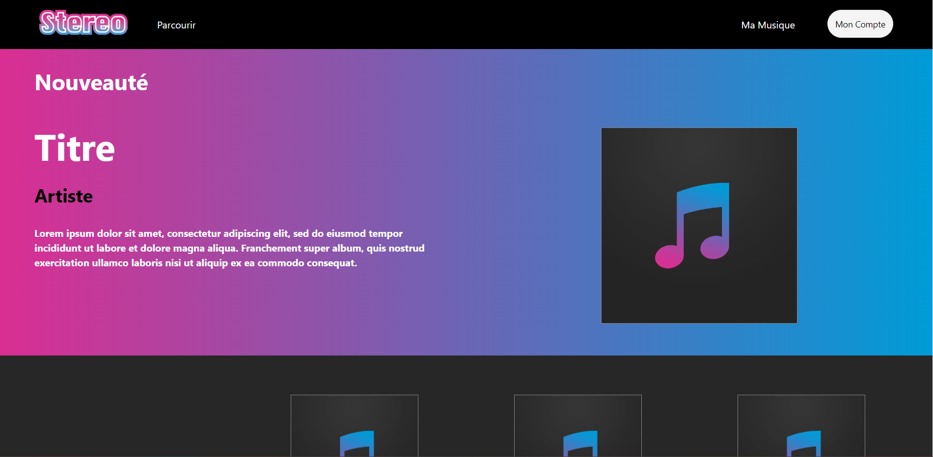 Page d'accueil du prototype du site
